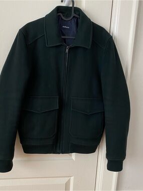 $370 Balibaris Paris Men's Dark Green Wool Cashmere Zip-Front Bomber Jacket Sz M